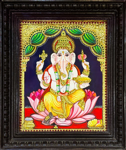 Lotus Ganesha Tanjore Painting