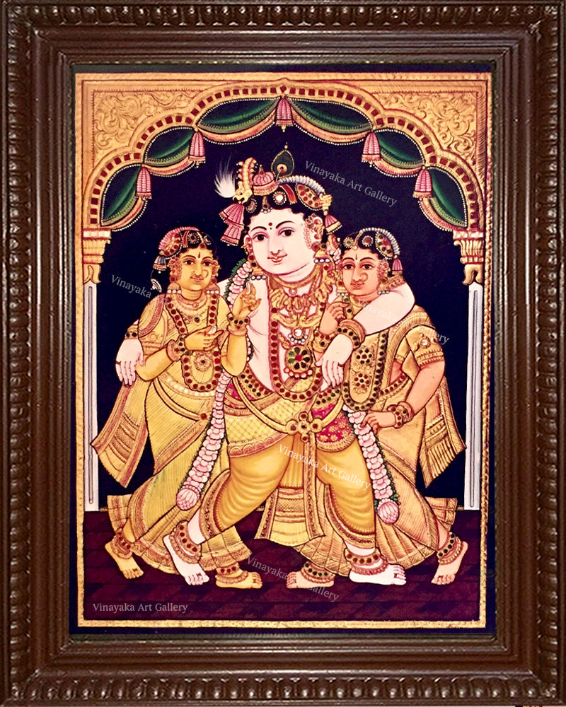 Krishna with Bama and Rukmani
