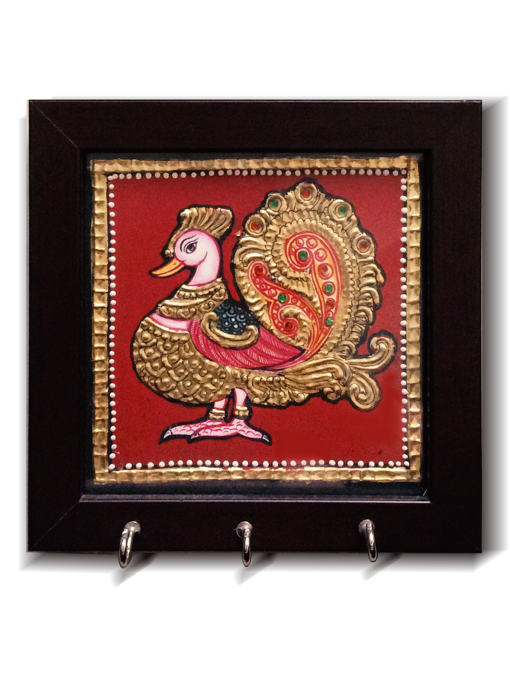Peacock Tanjore Painting key holder | Ready to Ship | Same Day Delivery